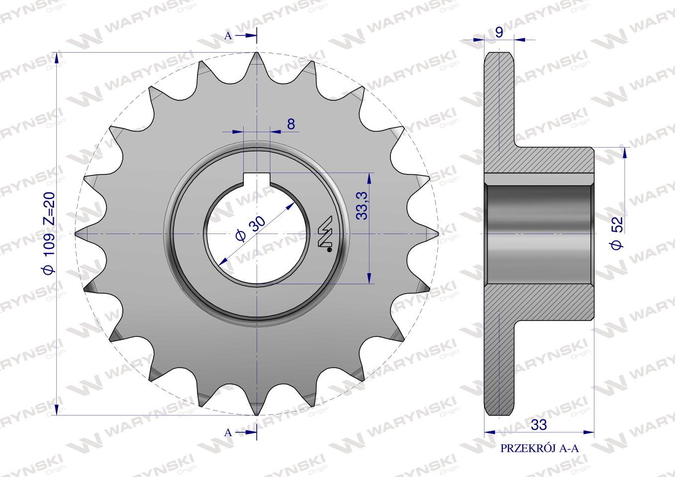 Koło, łańcuchowe stalowe hartowane Z-20 5/8 fi-30 5040210082, Bizon, Waryński