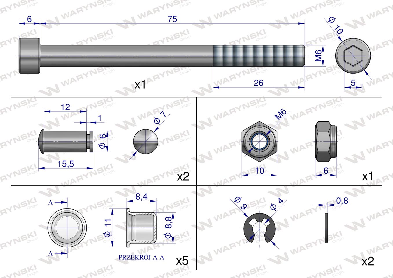 Zestaw montażowy linek do joysticka na widełki (INIK-631023), Waryński