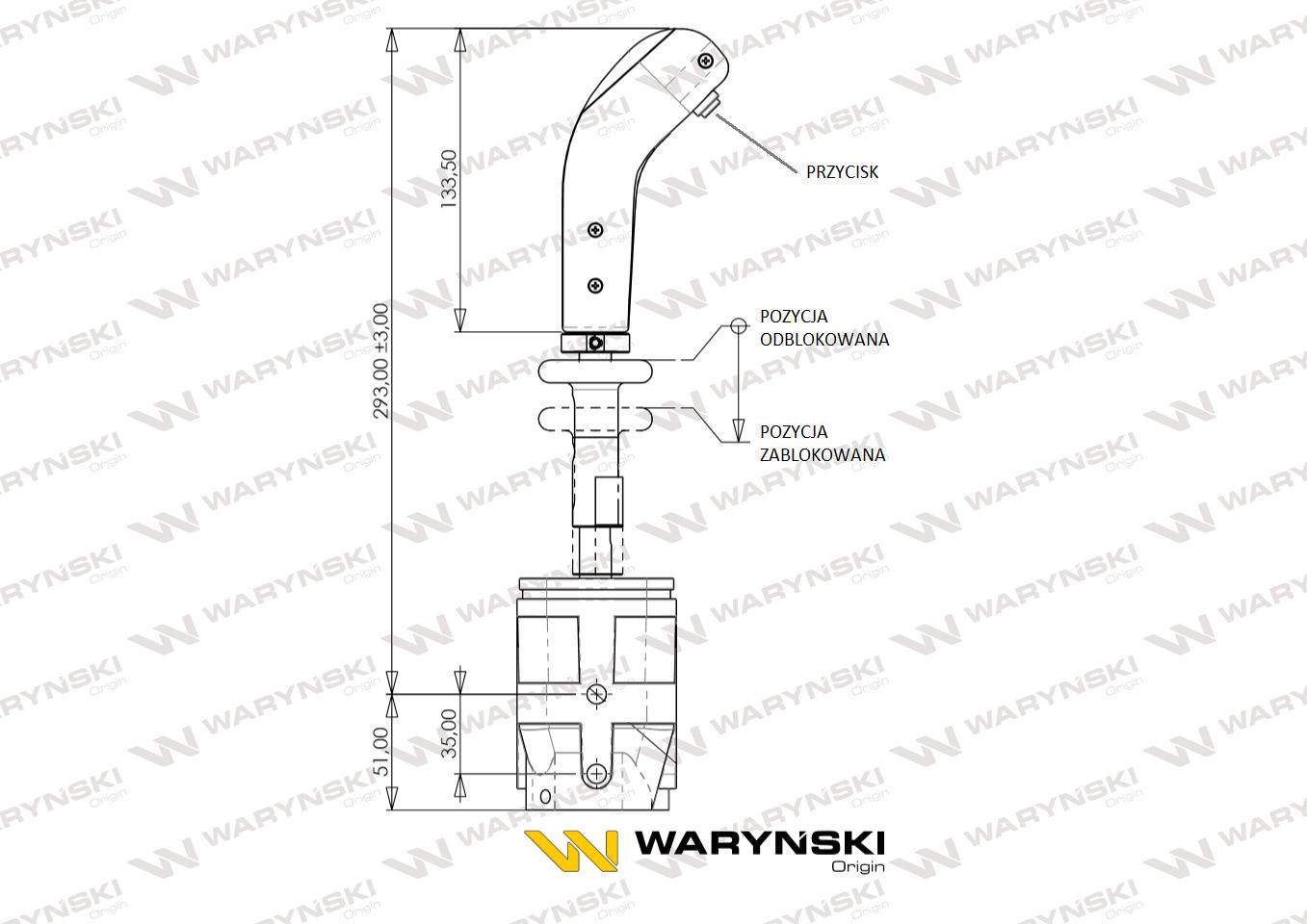 Joystick pod linki zakończone widełkami z 1 przełącznikiem (z przyciskiem na widełki IP-6029. JOYSTIKW) Waryński