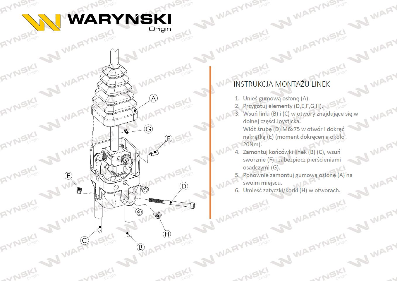 Joystick pod linki zakończone widełkami z 1 przełącznikiem (z przyciskiem na widełki IP-6029. JOYSTIKW) Waryński