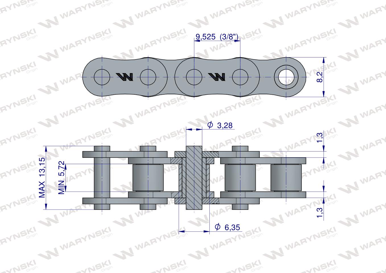 Łańcuch rolkowy 06B-1 (R1 3/8) 5 m Waryński