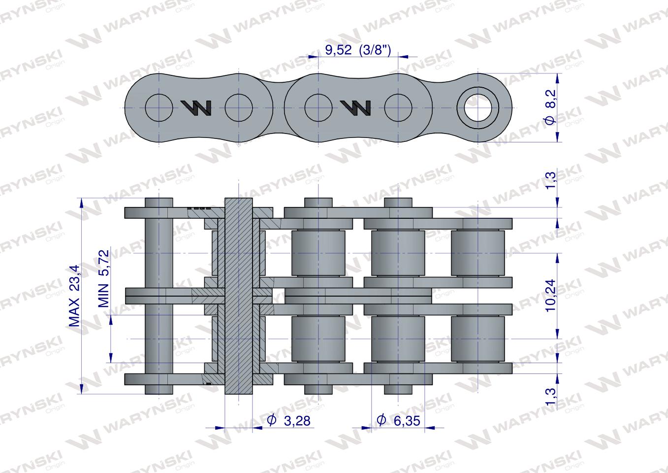 Łańcuch rolkowy 06B-2 (R2 3/8) 5 m Waryński
