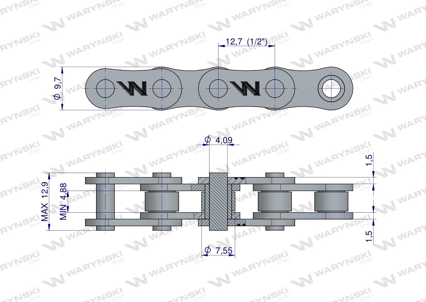 Łańcuch 083-1 (R1  1/2 x 3/16) 5 m zastosowanie Siewnik Kukurydzy Waryński