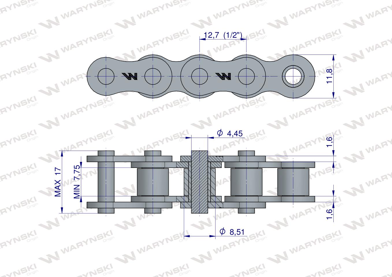 Łańcuch rolkowy 08B-1 (R1 1/2) 5 m Waryński