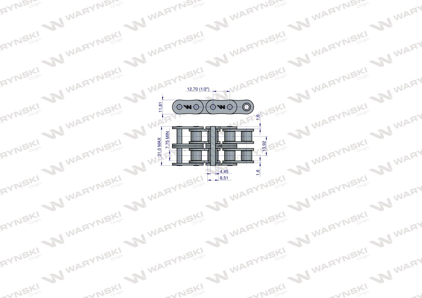 Łańcuch rolkowy 08B-2 (R2 1/2) 5 m Waryński