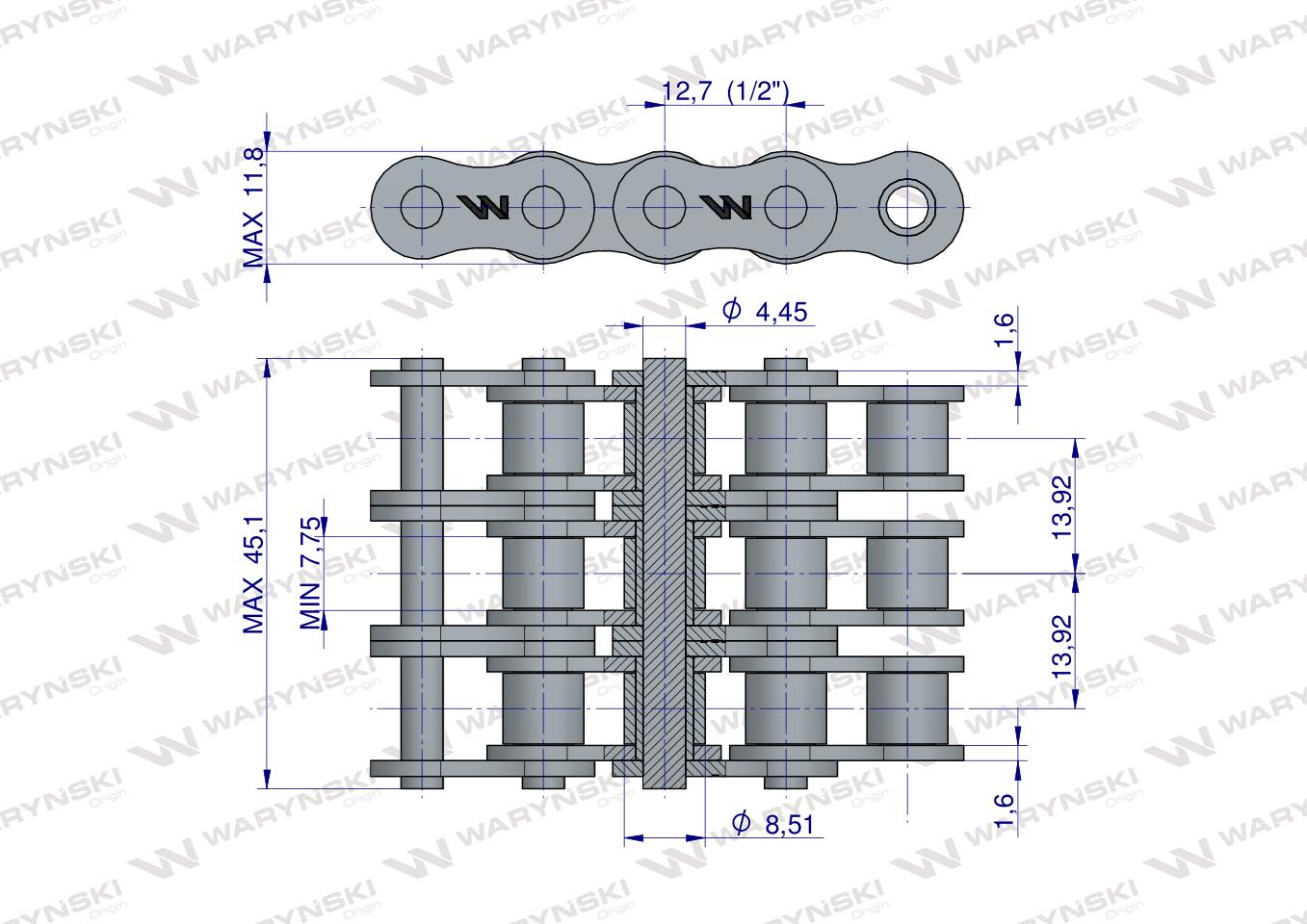 Łańcuch rolkowy 08B-3 (R3 1/2) 5 m Waryński