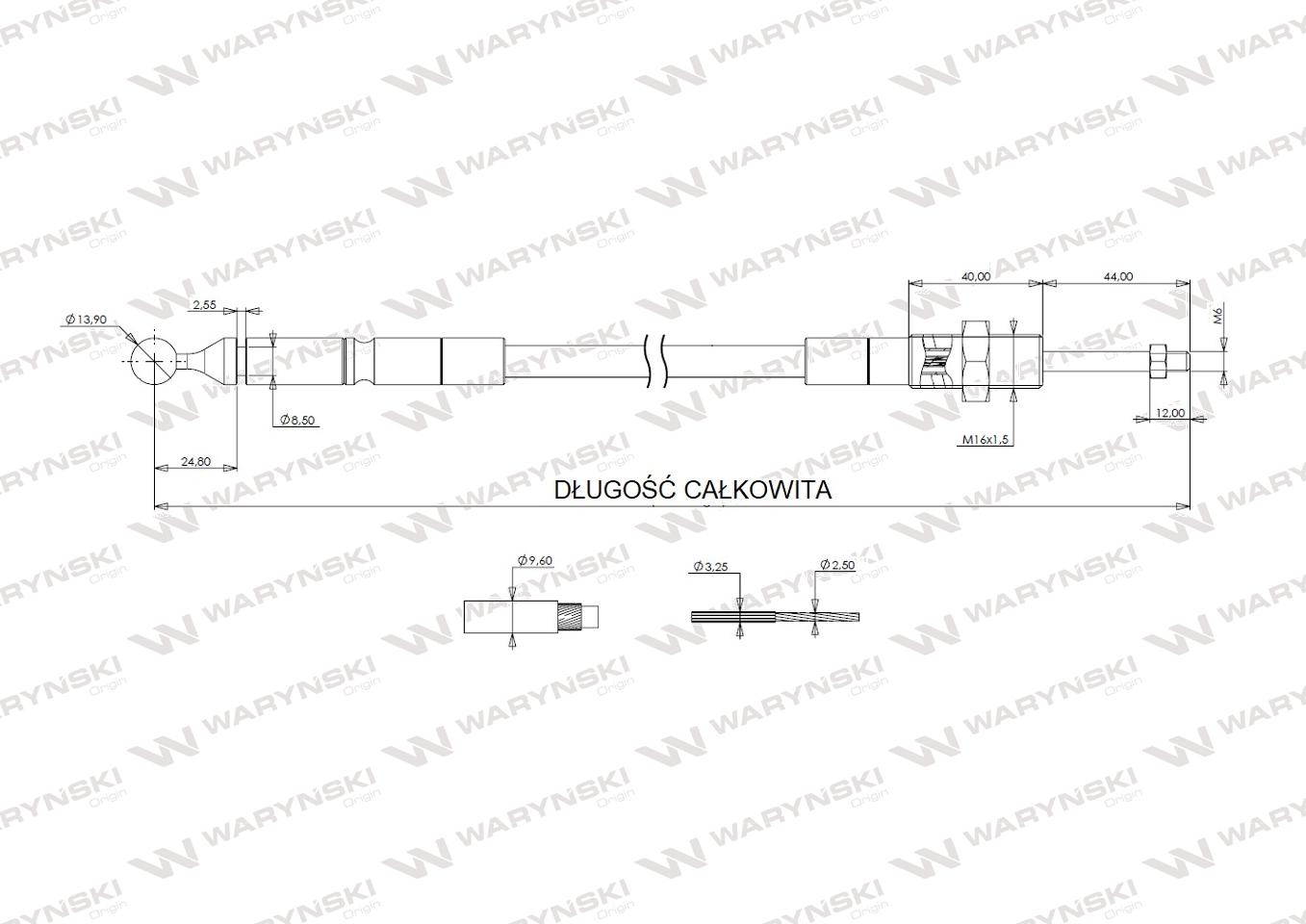 Linka do sterowania rozdzielaczem na kulkę (z tworzywa sztucznego. plastikowa PA6) L-1000mm Waryński