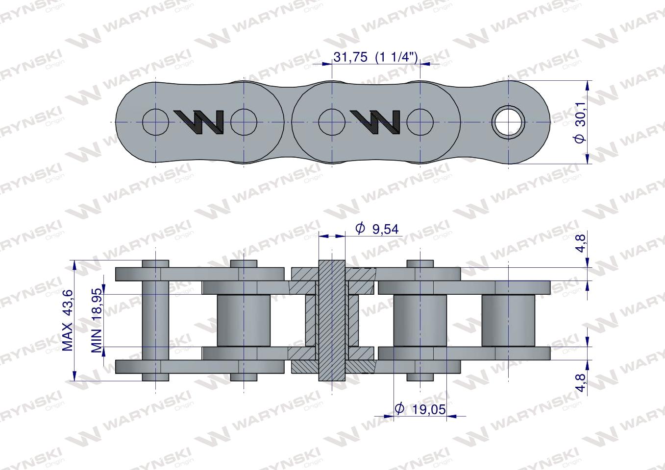 Łańcuch rolkowy wzmocniony 100SP (R1 1.1/4) 5m Waryński
