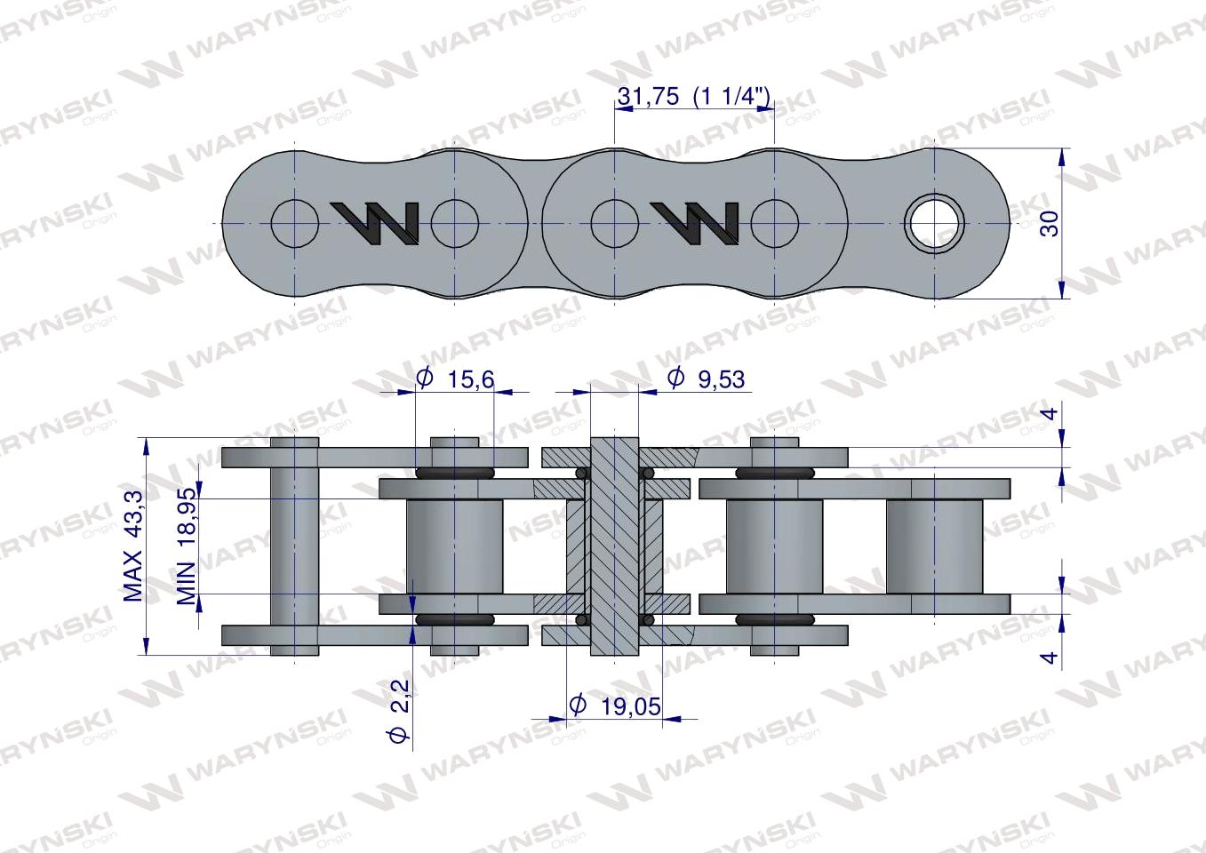 Łańcuch rolkowy z oringiem ANSI A 100 (R1 1.1/4) 5m Waryński