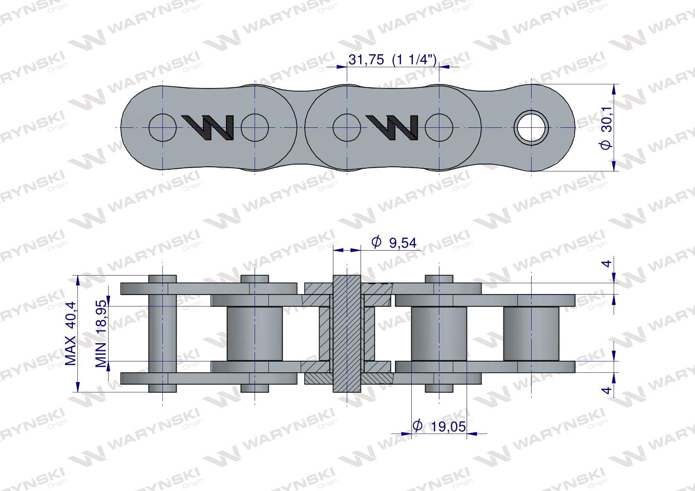 Łańcuch rolkowy 100SP (R1 1.1/4) 5m Waryński