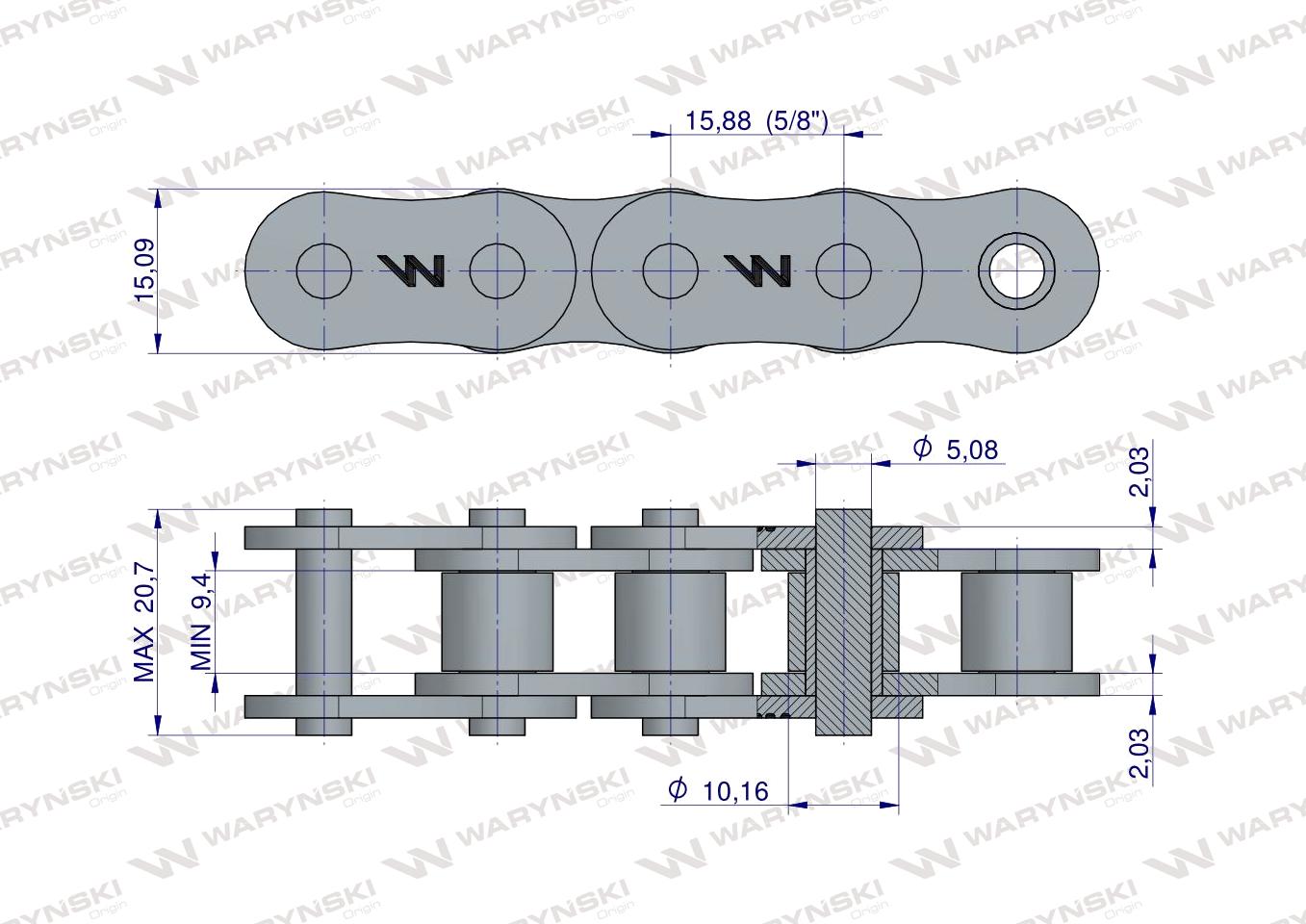 Łańcuch rolkowy 10A-1 ANSI A 50 (R1 5/8) Waryński ( sprzedawane po 25m )