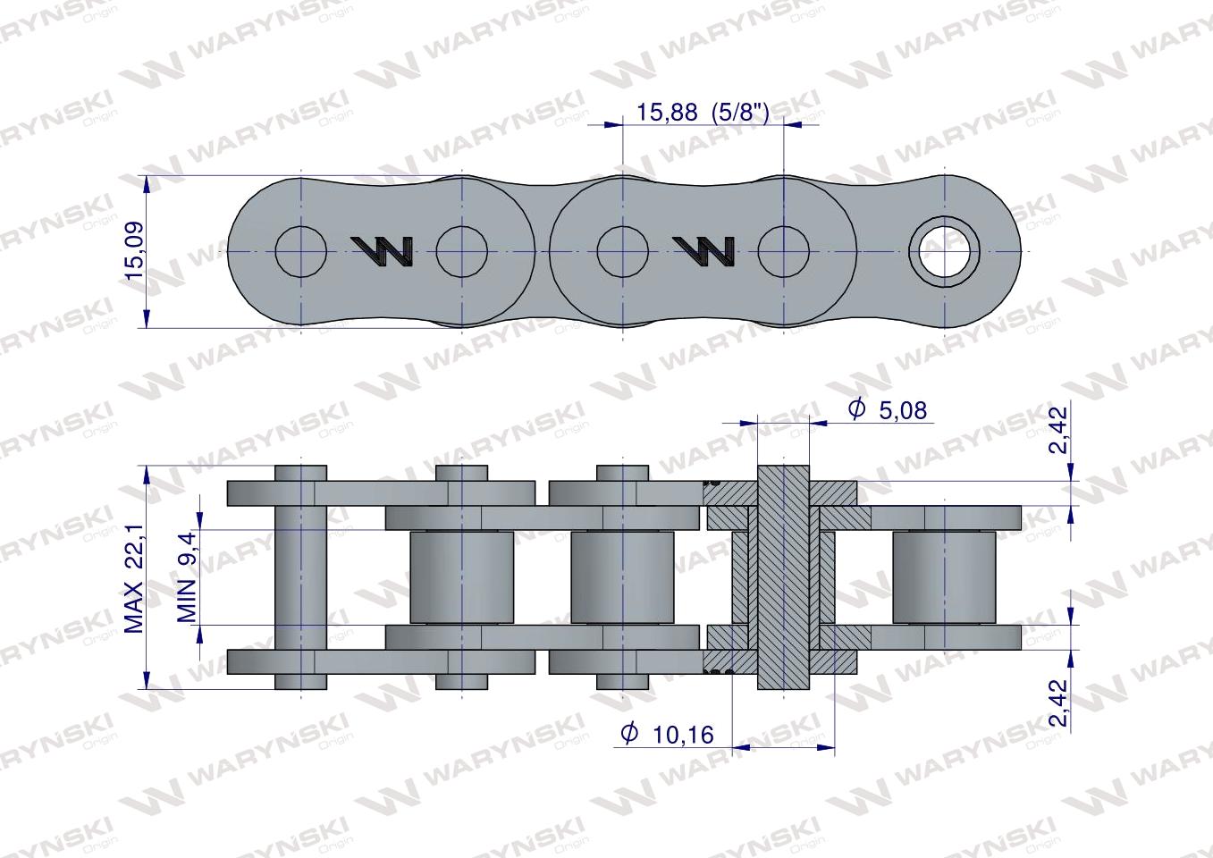Łańcuch rolkowy 10AH-1 ANSI A 50H (R1 5/8) Waryński ( sprzedawane po 25m )