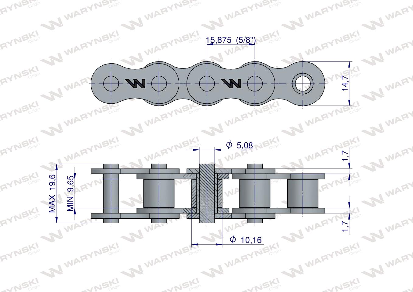 Łańcuch rolkowy 10B-1 (R1 5/8) Waryński ( sprzedawane po 25m )