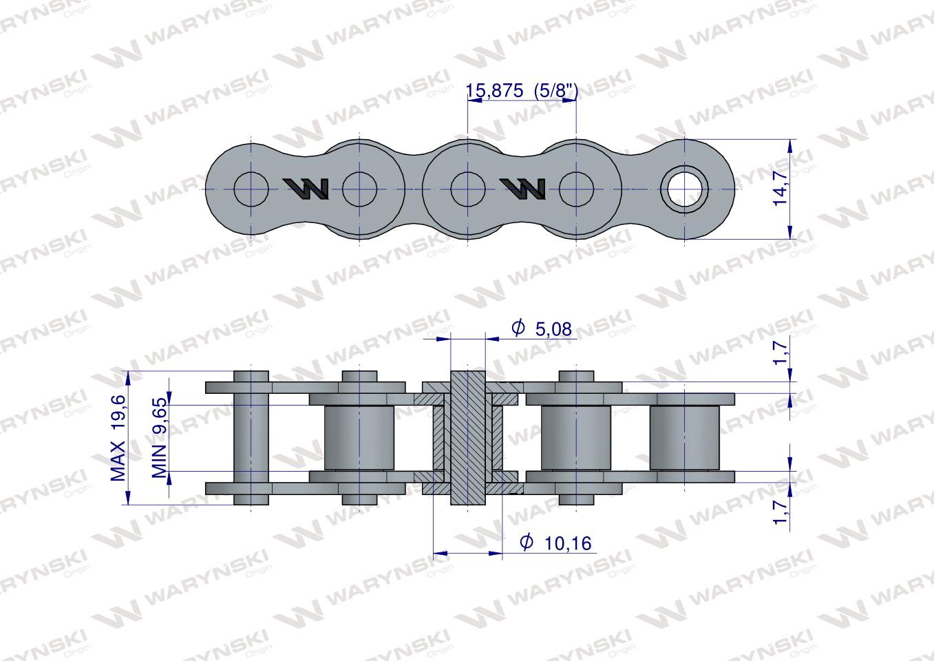 Łańcuch rolkowy 10B-1 (R1 5/8) 5 m Waryński