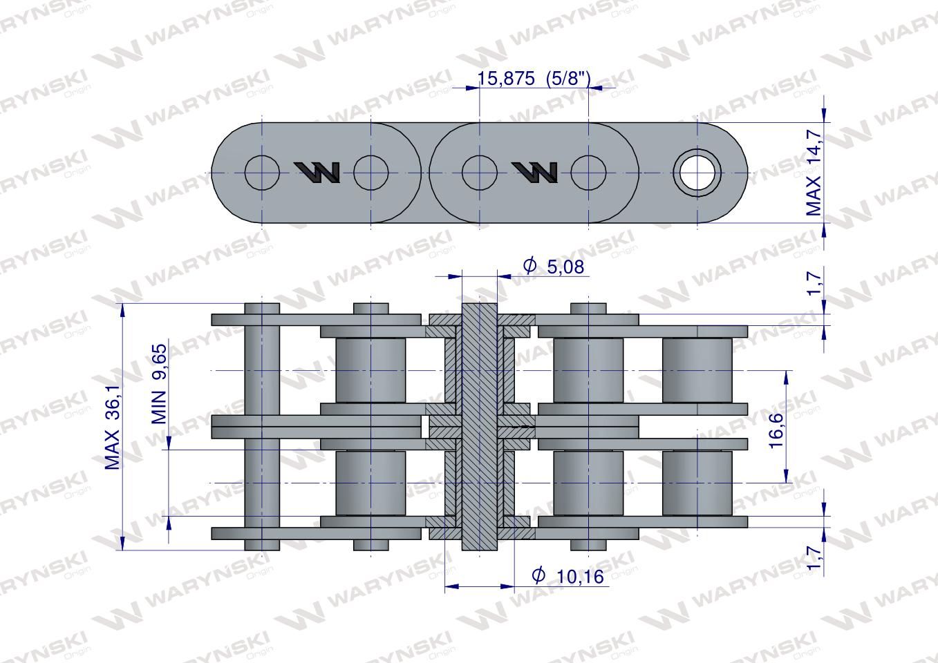 Łańcuch rolkowy prosta płytka 10B-2 (R2 5/8) 5 m Waryński