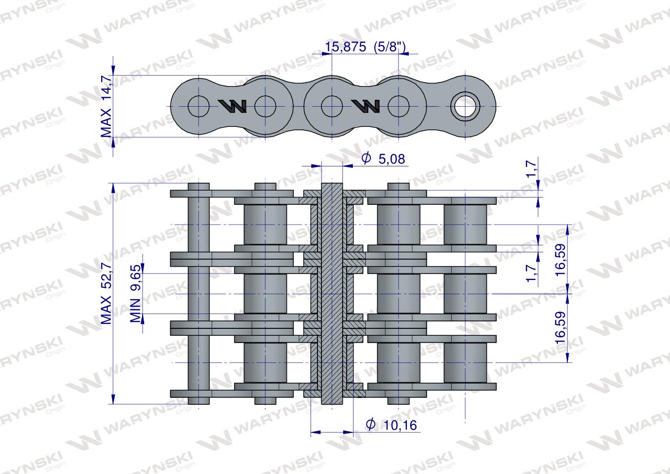 Łańcuch rolkowy 10B-3 (R3 5/8) 5 m Waryński