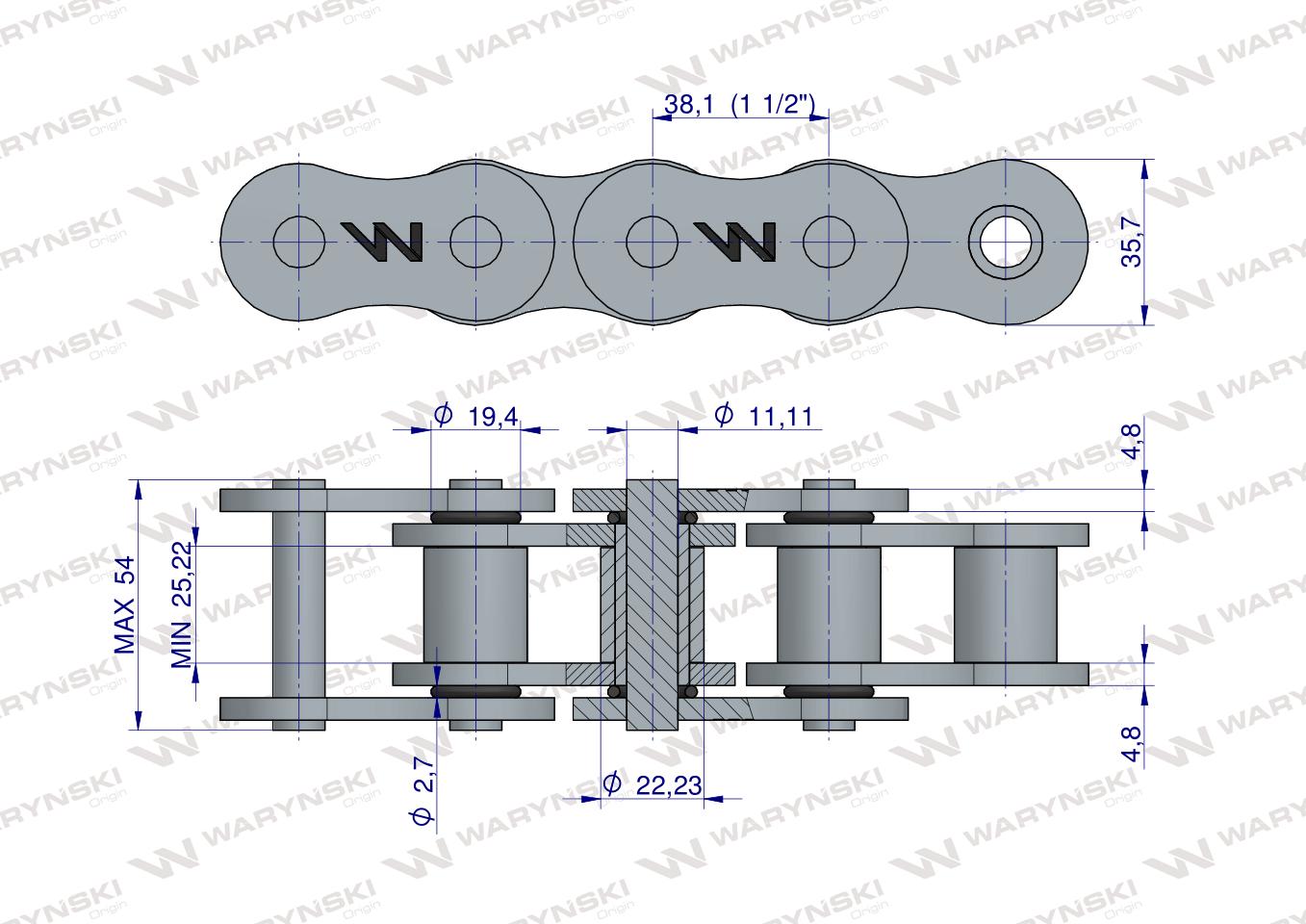 Łańcuch rolkowy z oringiem ANSI A 120 (R1 1.1/2) 5m Waryński