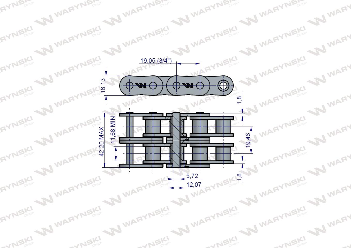 Łańcuch rolkowy 12B2-16Ps sprzęgła zastosowanie Prasa Zwijka Sipma 5276201680 12B-2-16 PS Waryński
