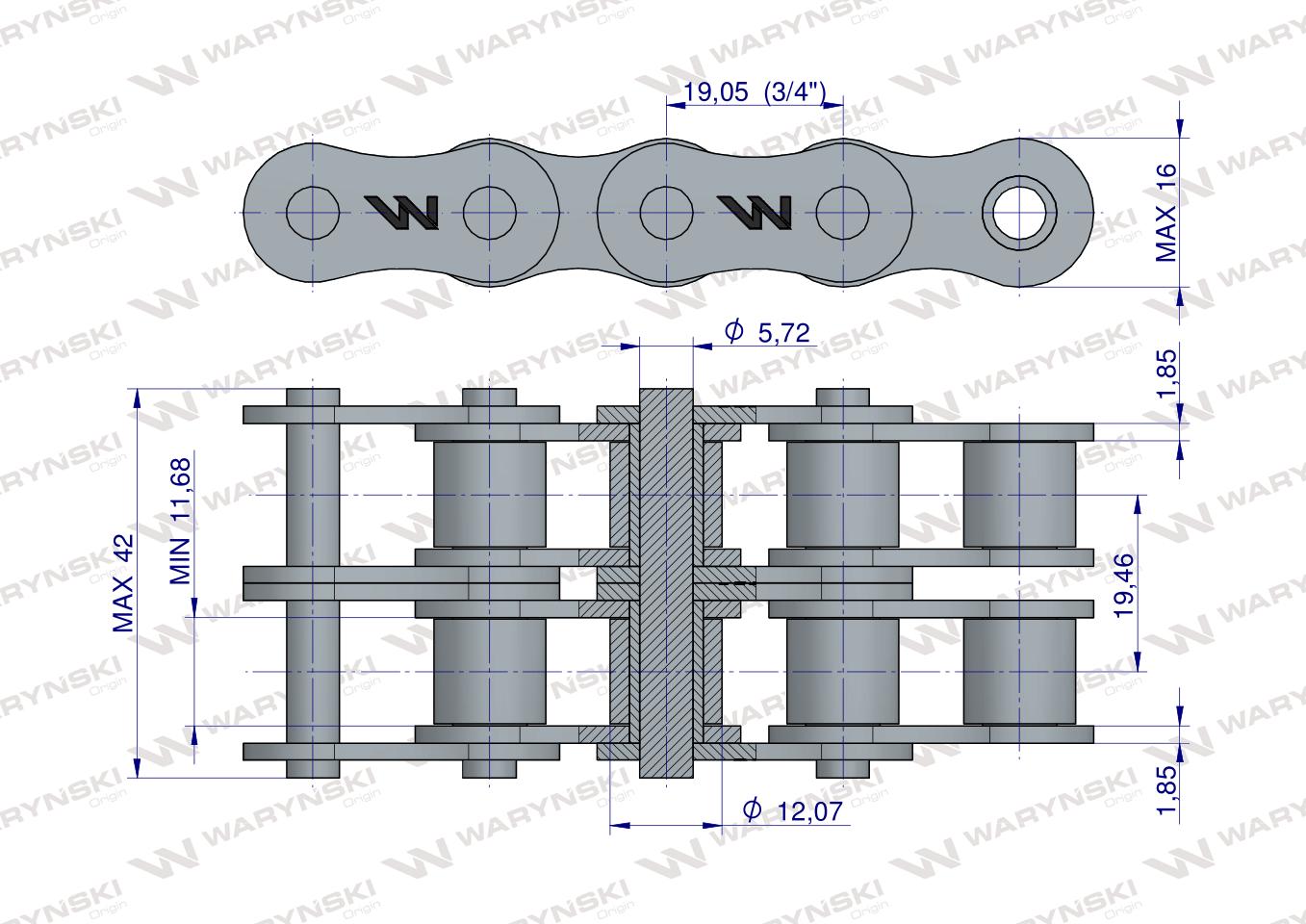 Łańcuch rolkowy 12B-2 (R2 3/4) 5 m Waryński
