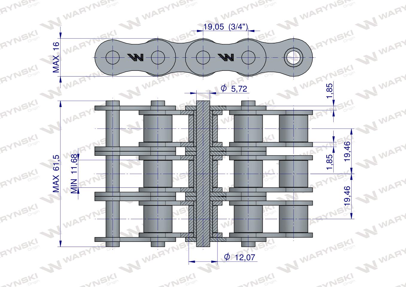 Łańcuch rolkowy 12B-3 (R3 3/4) 5 m Waryński