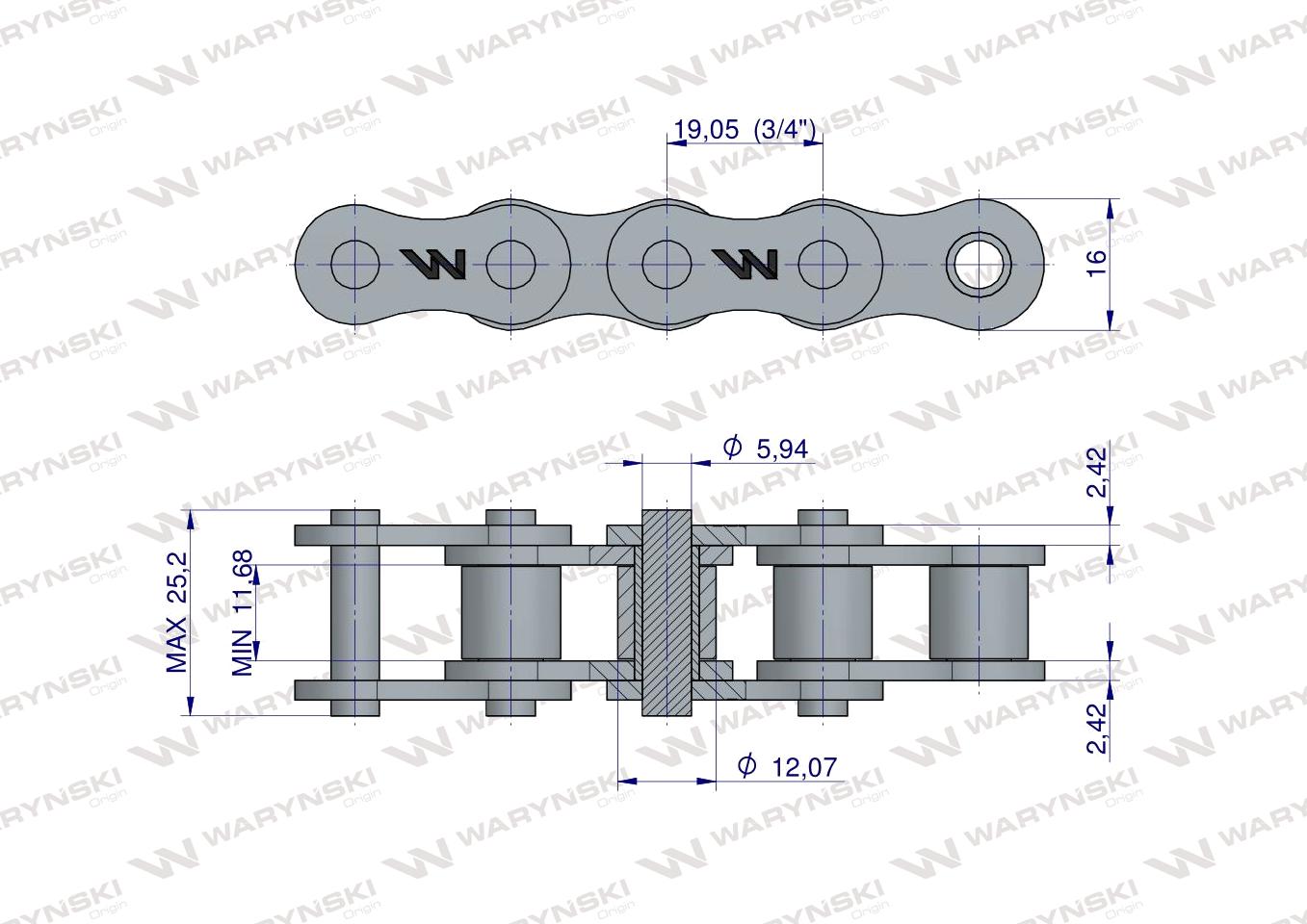 Łańcuch rolkowy wzmocniony przemysłowy 12BH-1(R1 3/4) 5 m Waryński