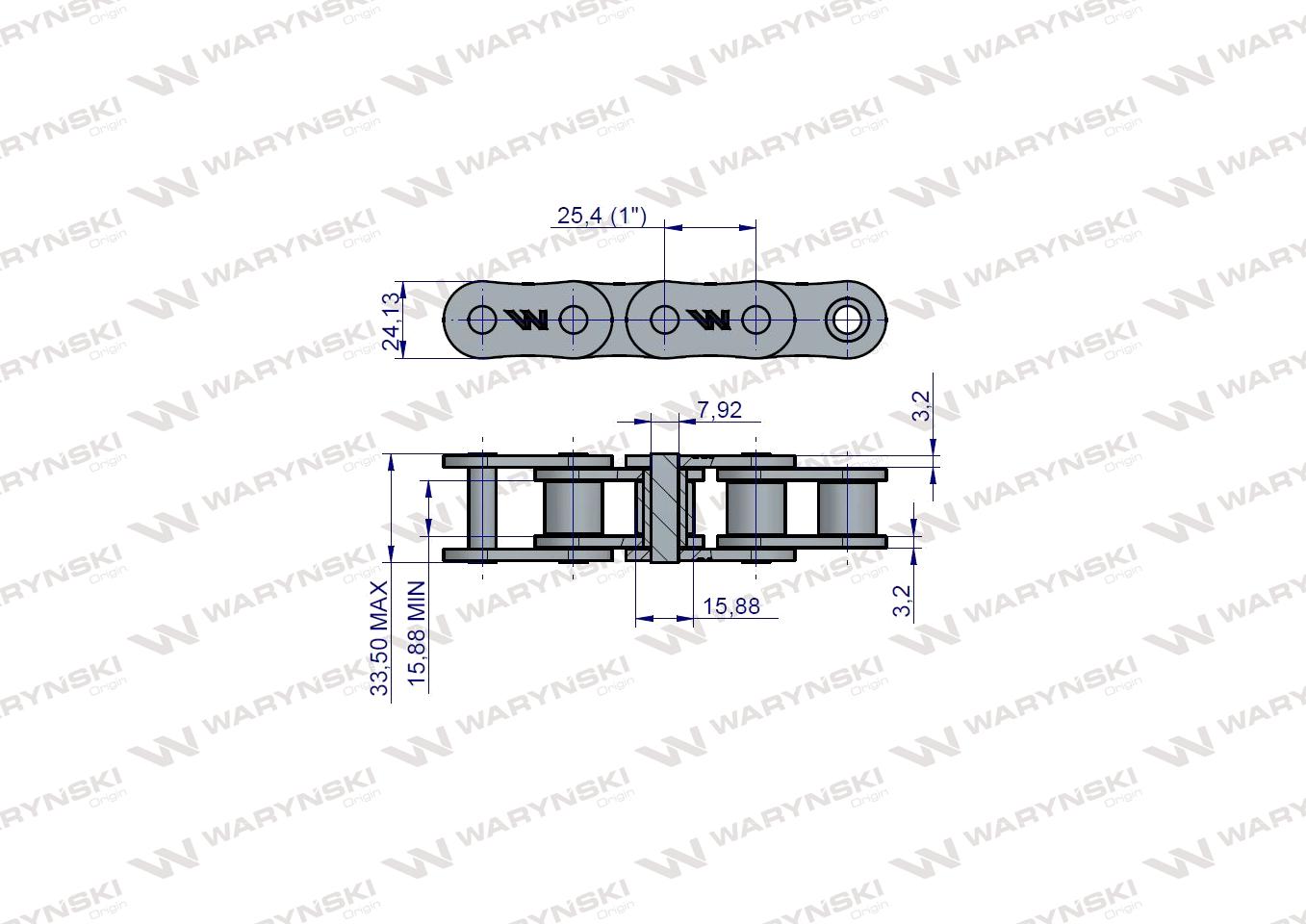 Łańcuch rolkowy wzmocniony 16A-1 ANSI A 80 (R1 1) 4m Waryński