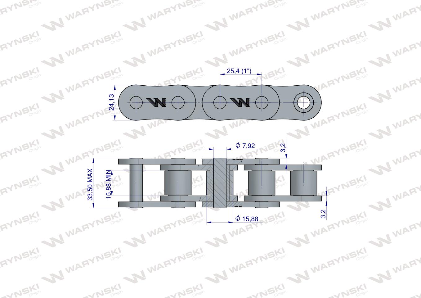 Łańcuch rolkowy wzmocniony 16A-1 ANSI A 80 (R1 1) 5m Waryński