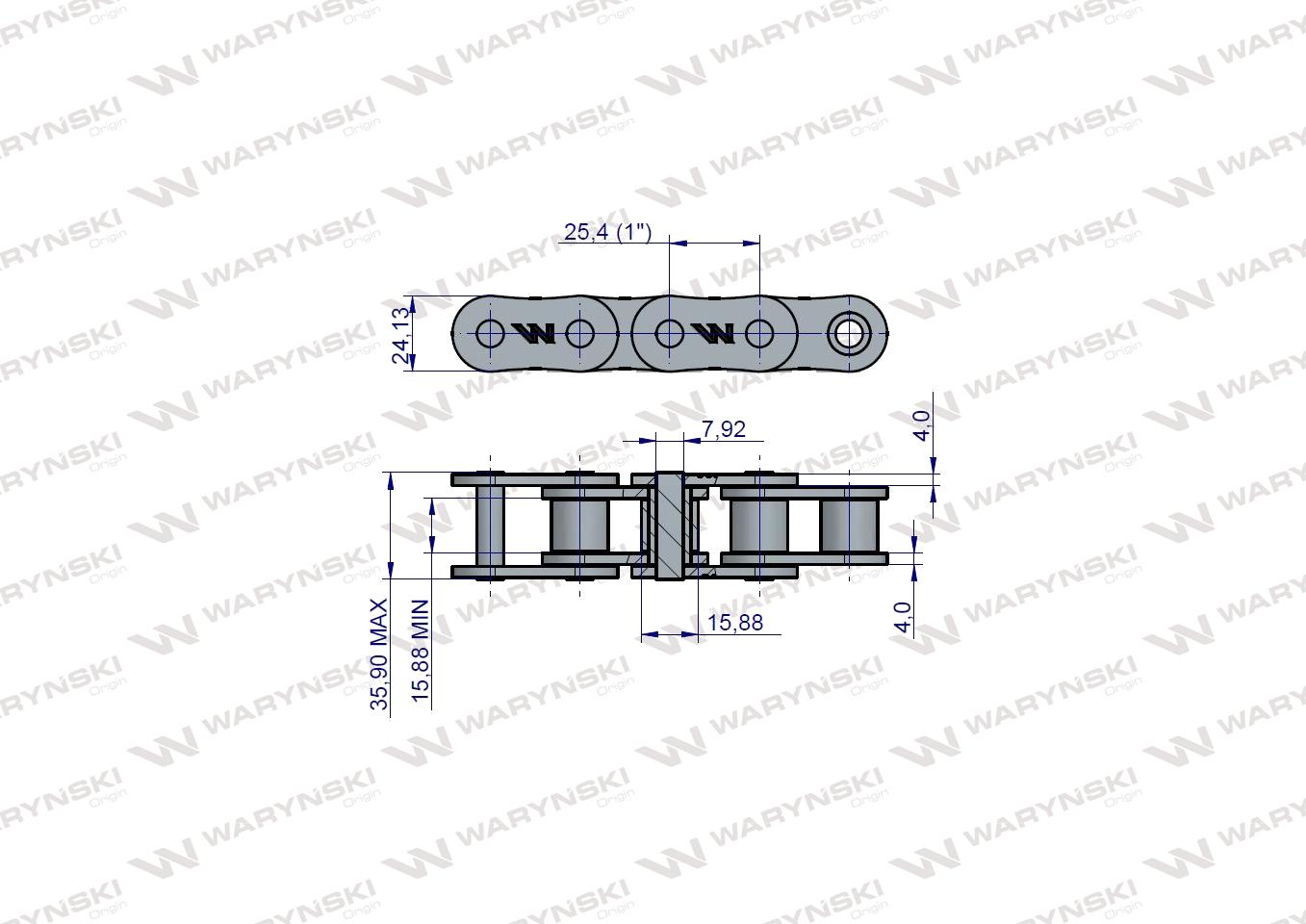 Łańcuch rolkowy wzmocniony przemysłowy 16AH-1 ANSI A 80H (R1 1) 4m Waryński