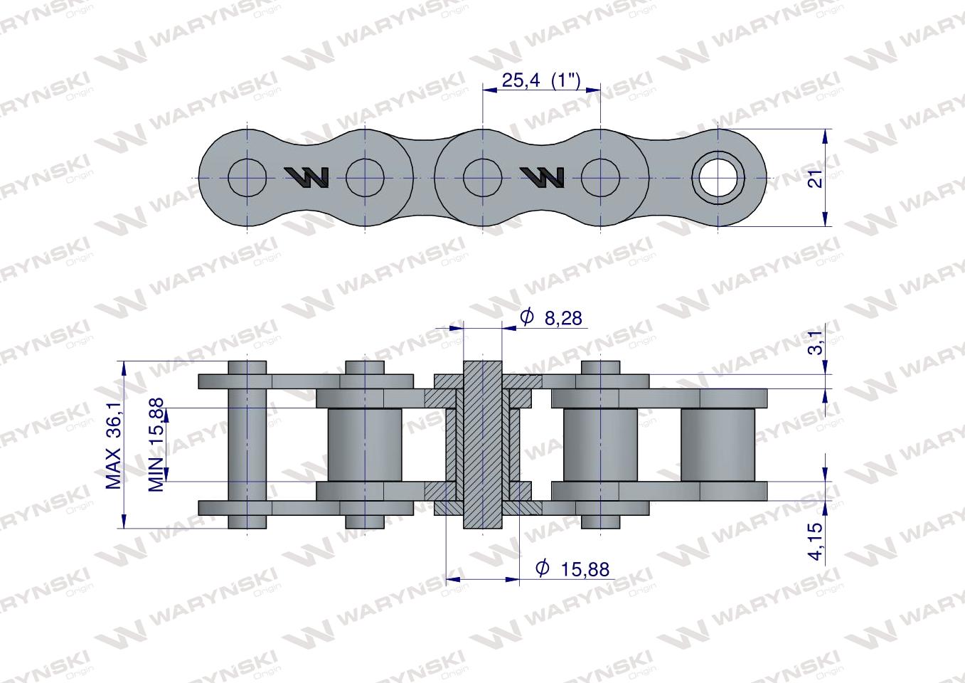 Łańcuch rolkowy 16B-1-58PZ (R1 1) adaptera zastosowanie Rozrzutnik Tytan Waryński