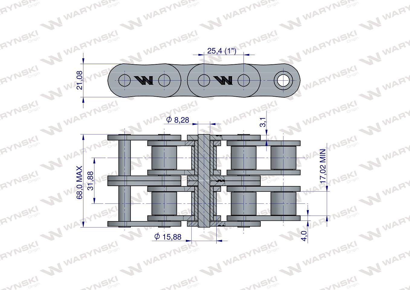 Łańcuch rolkowy 16B-2 (R2 1) 5 m Waryński