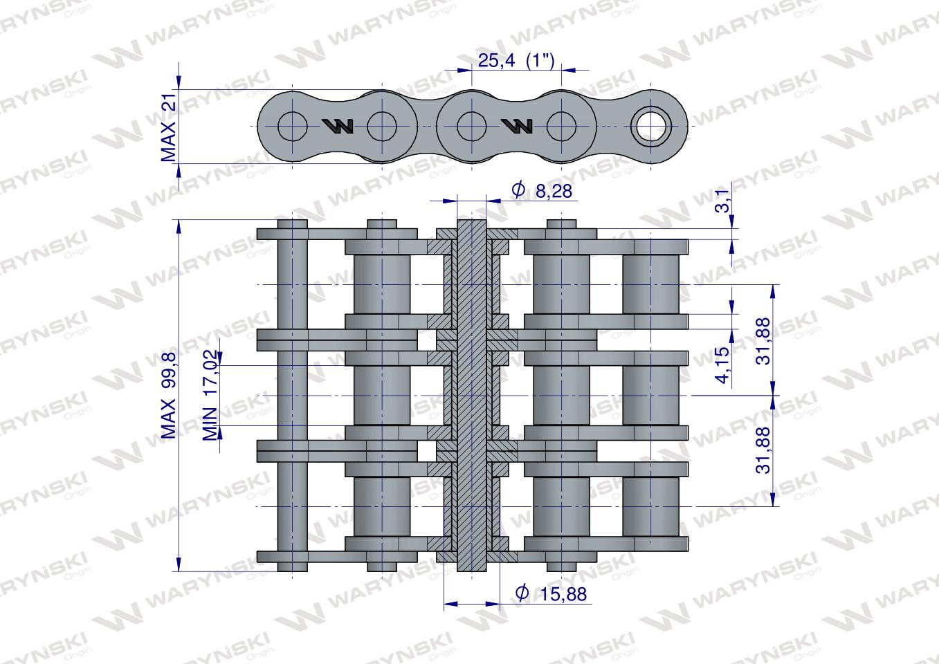 Łańcuch rolkowy 16B-3 (R3 1) 5 m Waryński