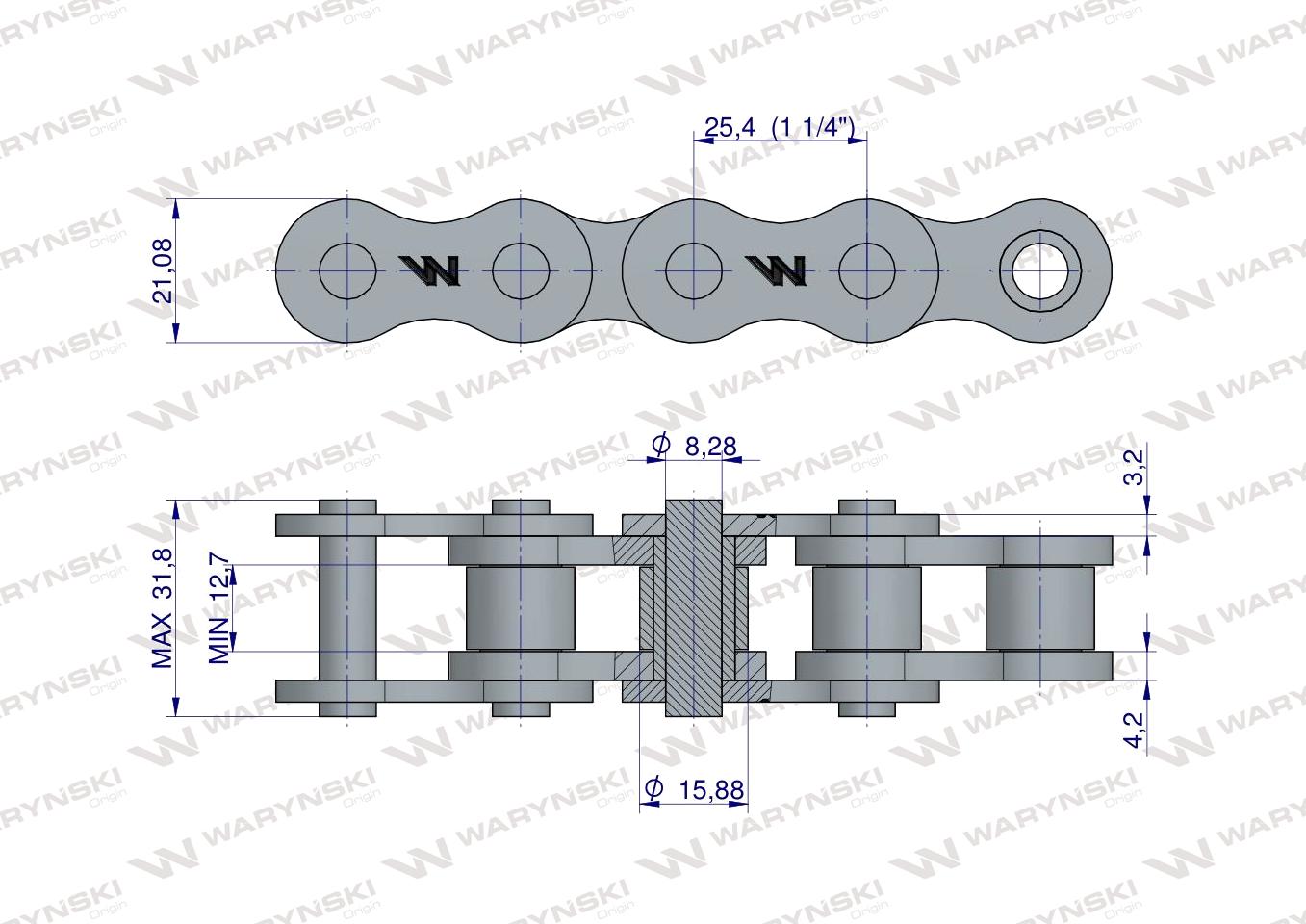 Łańcuch rolkowy 16BX-101PZ+ogn zastosowanie  Prasa Zwijka Sipma 5279000102 Waryński