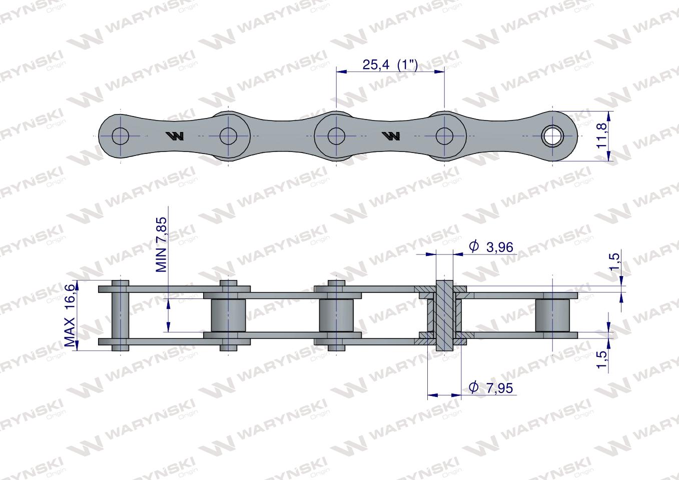 Łańcuch rolkowy 2040 208A (R1 1) 5 m Waryński