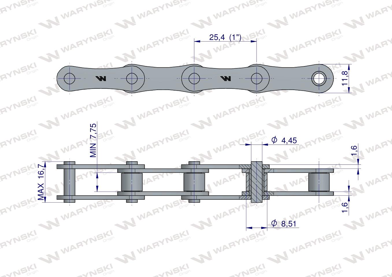 Łańcuch rolkowy 208B (R1 1) 5 m Waryński
