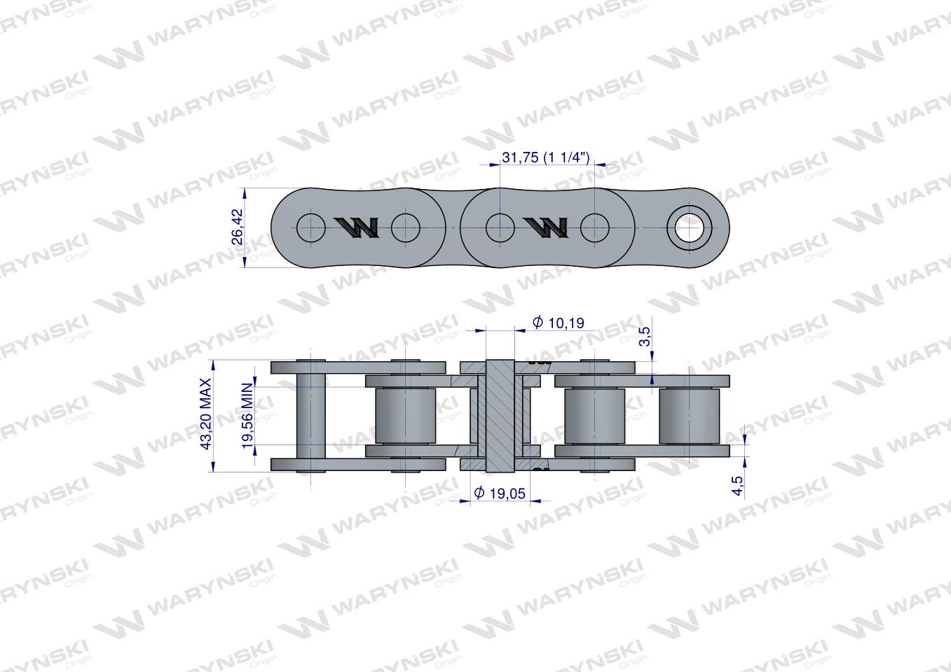 Łańcuch rolkowy 20B-1 (R1 1.1/4) 5 m Waryński