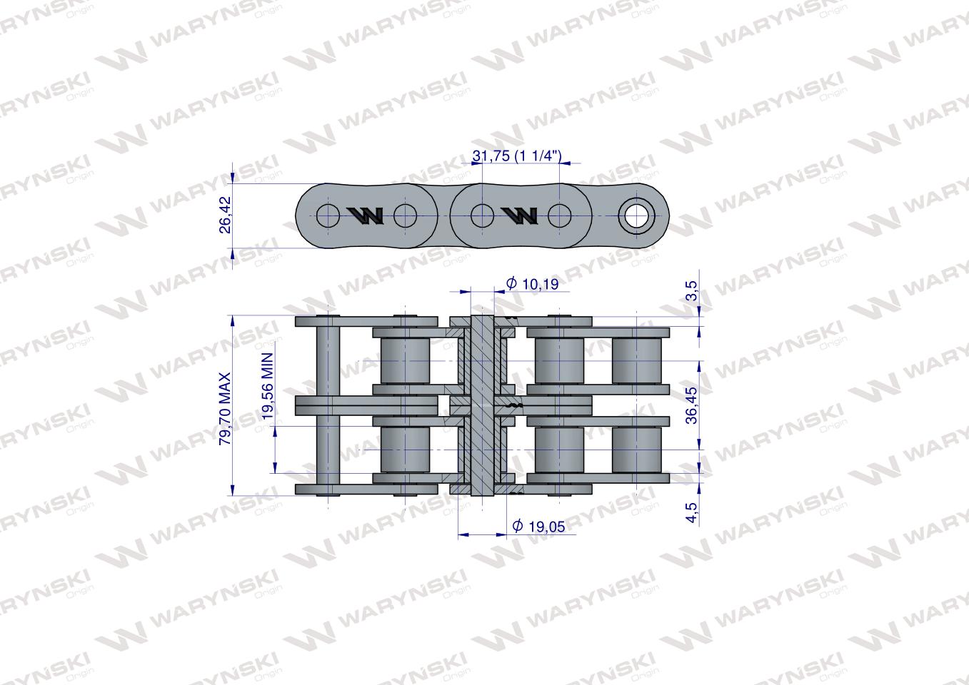 Łańcuch rolkowy 20B-2 (R2 1.1/4) 5 m Waryński