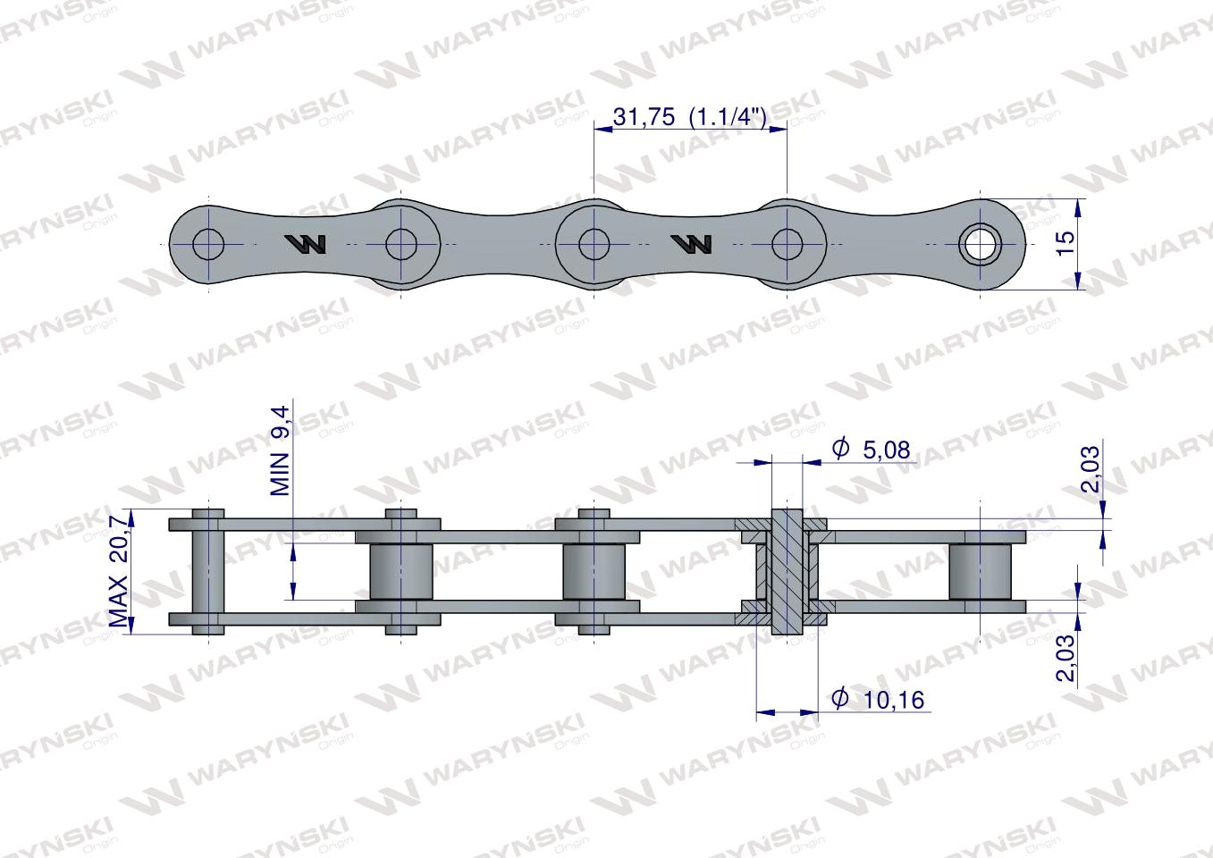 Łańcuch rolkowy 2050 210A (R1 1.1/4) 5 m Waryński