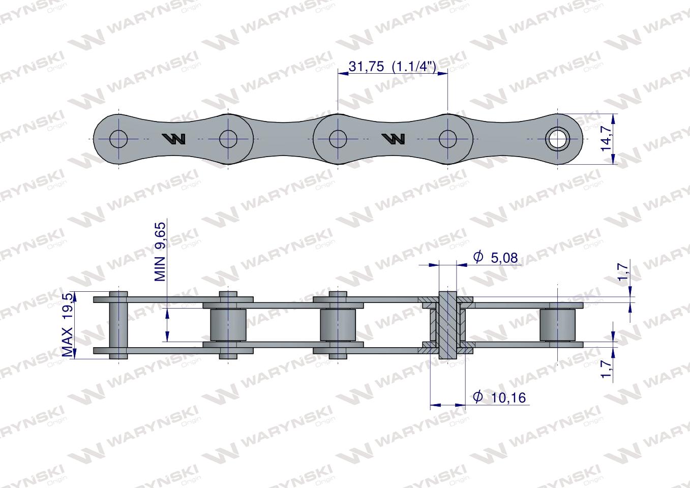 Łańcuch rolkowy 210B (R1 1.1/4) 5 m Waryński