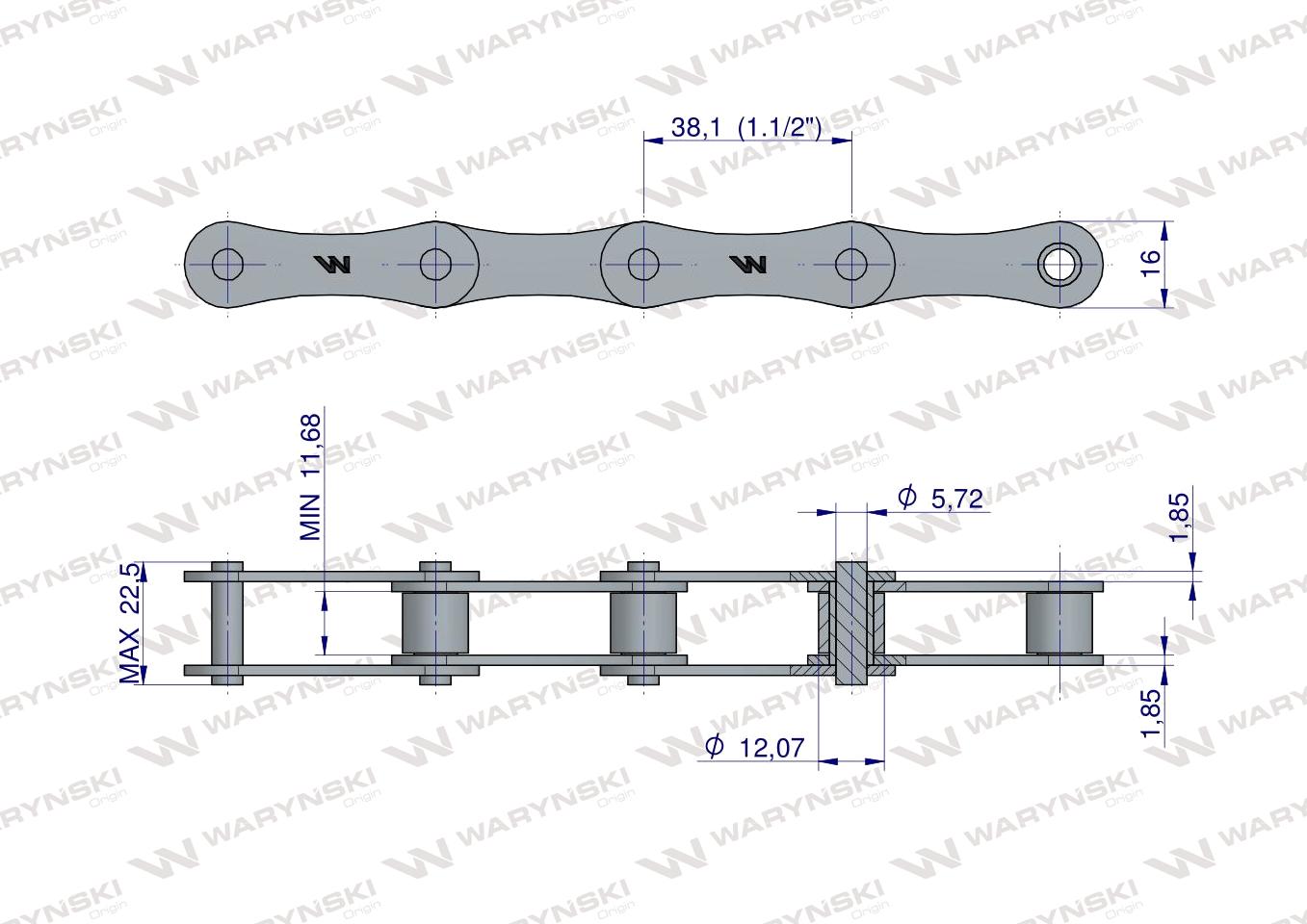Łańcuch rolkowy 212B (R1 1.1/2) 5 m Waryński