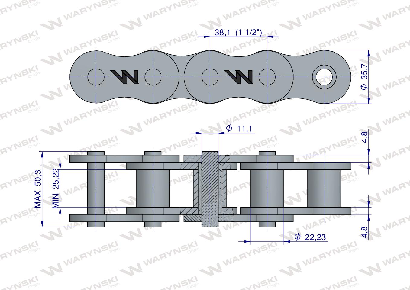 Łańcuch rolkowy wzmocniony 24A-1 ANSI A 120 (R1 1.1/2) 5m Waryński