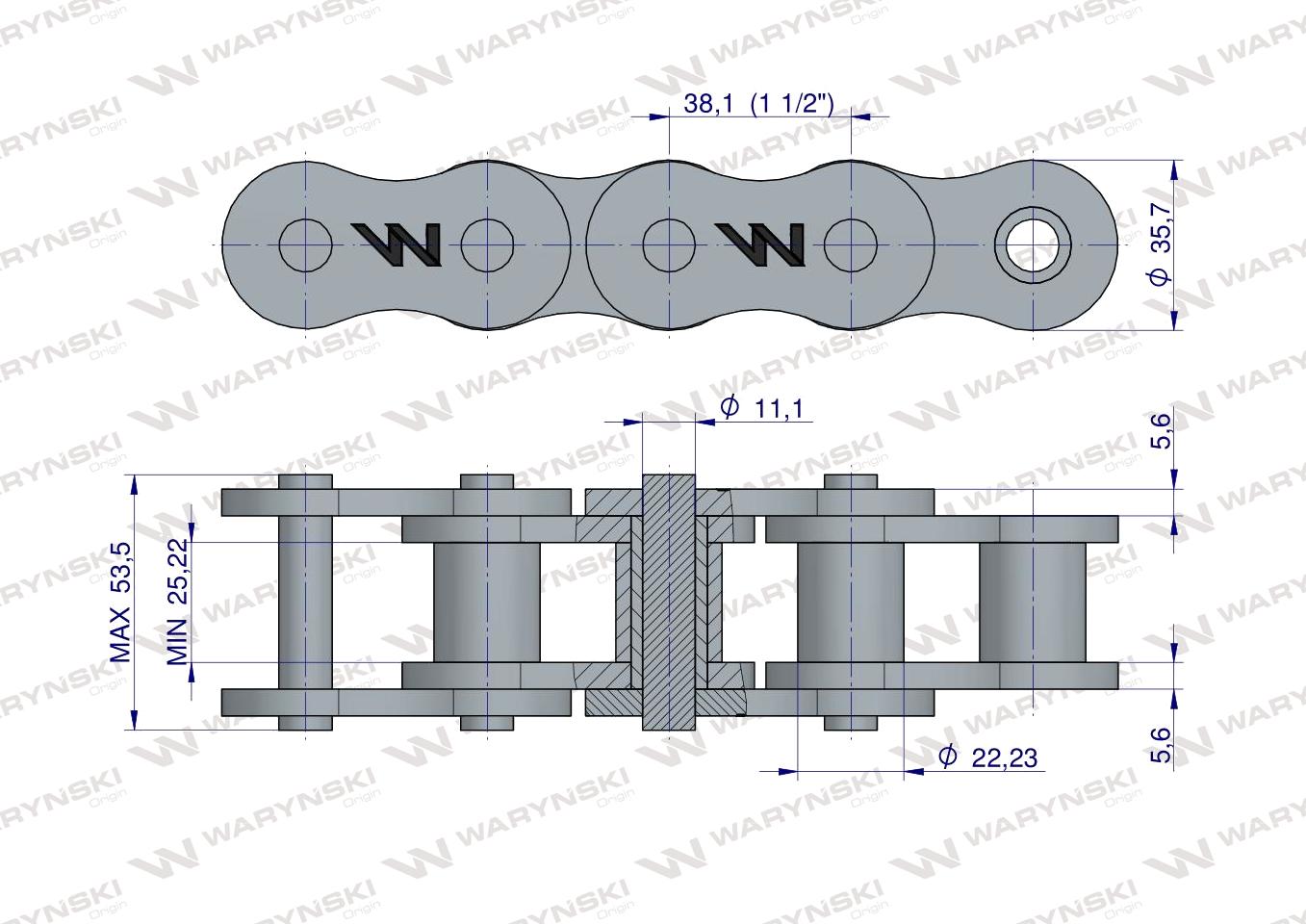 Łańcuch rolkowy wzmocniony przemysłowy 24AH-1 ANSI A 120H (R1 1.1/2) 2.5 m Waryński