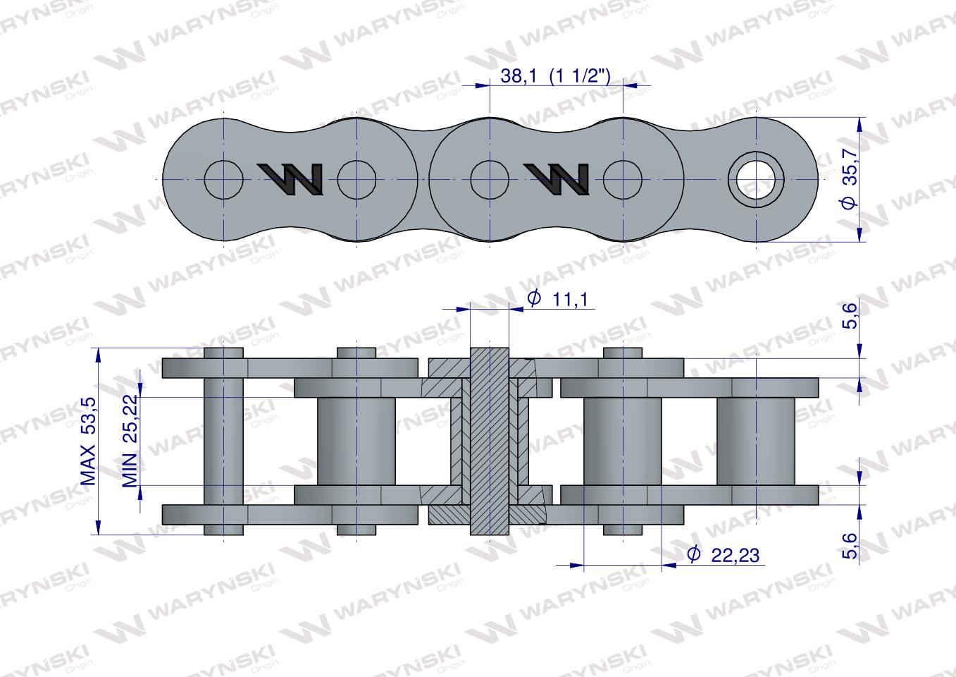Łańcuch rolkowy wzmocniony przemysłowy 24AH-1 ANSI A 120H (R1 1.1/2) 5m Waryński