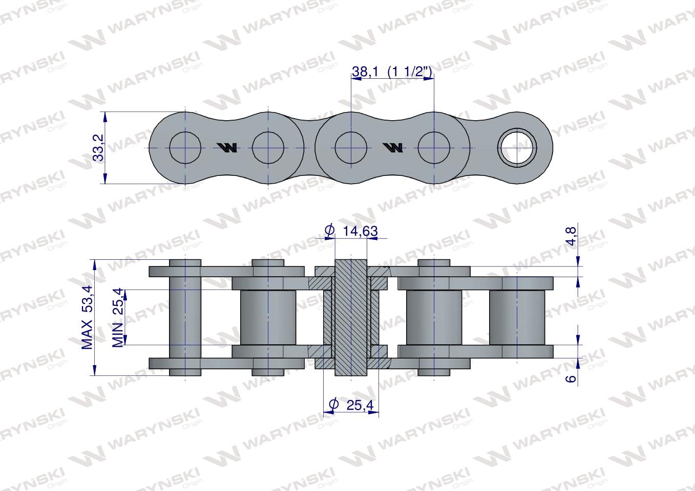 Łańcuch rolkowy 24B-1 (R1 1.1/2) 2.5 m Waryński