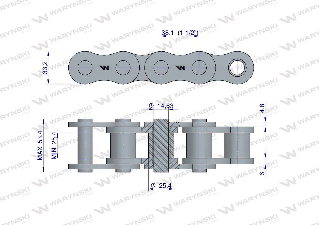 Łańcuch rolkowy 24B-1 (R1 1.1/2) 5 m Waryński