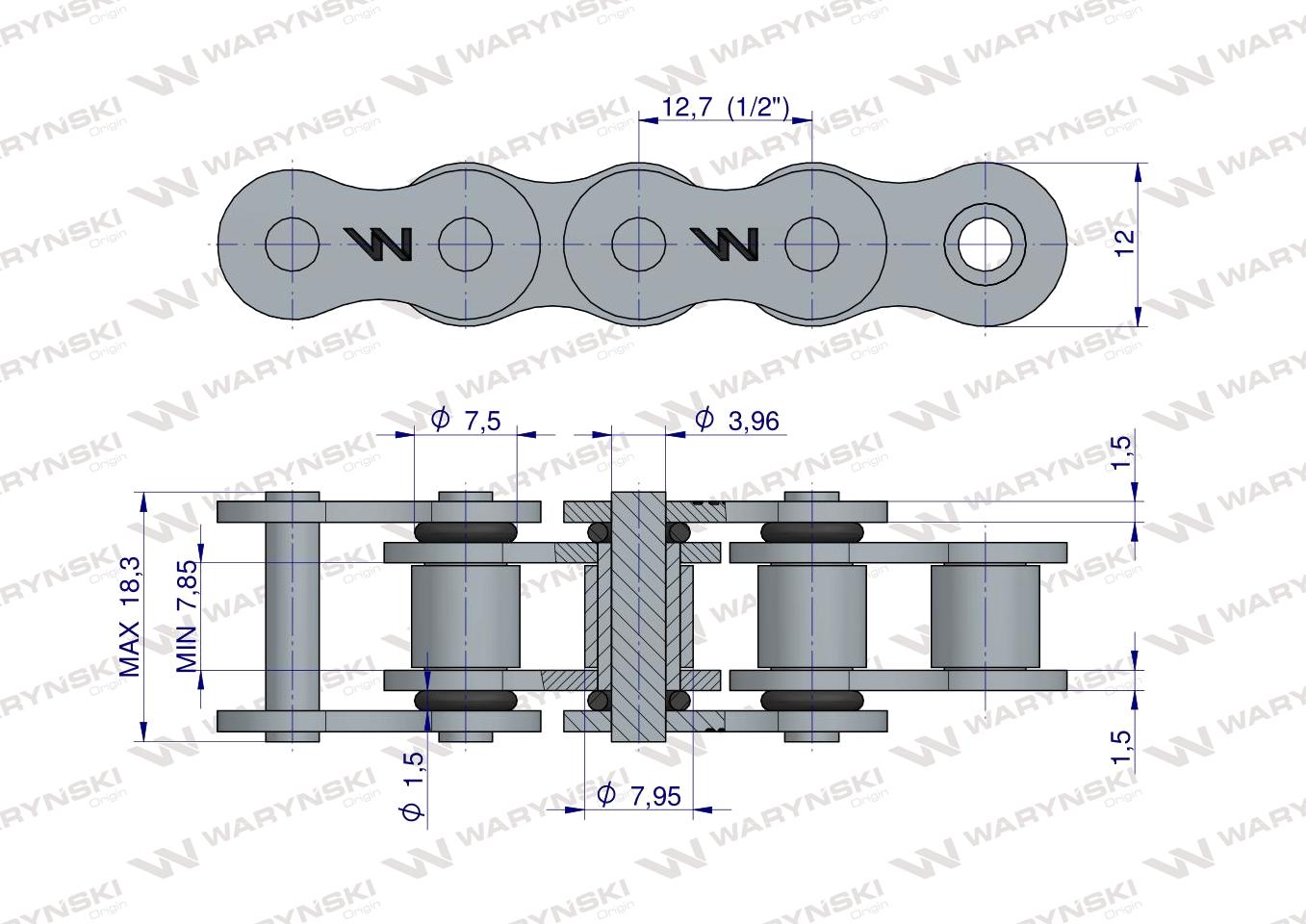 Łańcuch rolkowy z oringiem ANSI A 40 (R1 1/2) 5m Waryński