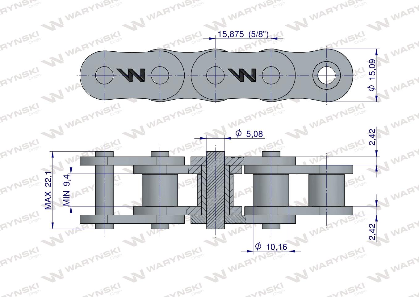 Łańcuch rolkowy wzmocniony 50SP (R1 5/8) 5m Waryński