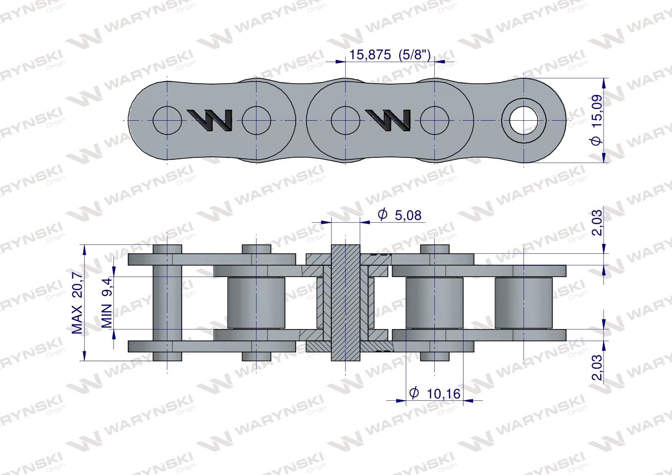 Łańcuch rolkowy 50SP (R1 5/8) 5m Waryński