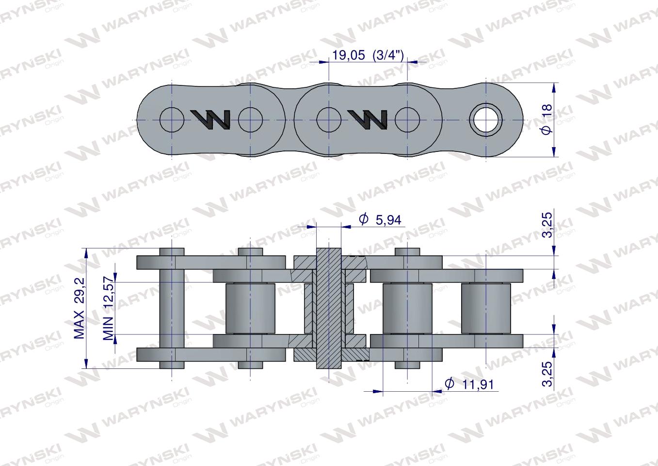 Łańcuch rolkowy wzmocniony 60SP (R1 3/4) 5m Waryński