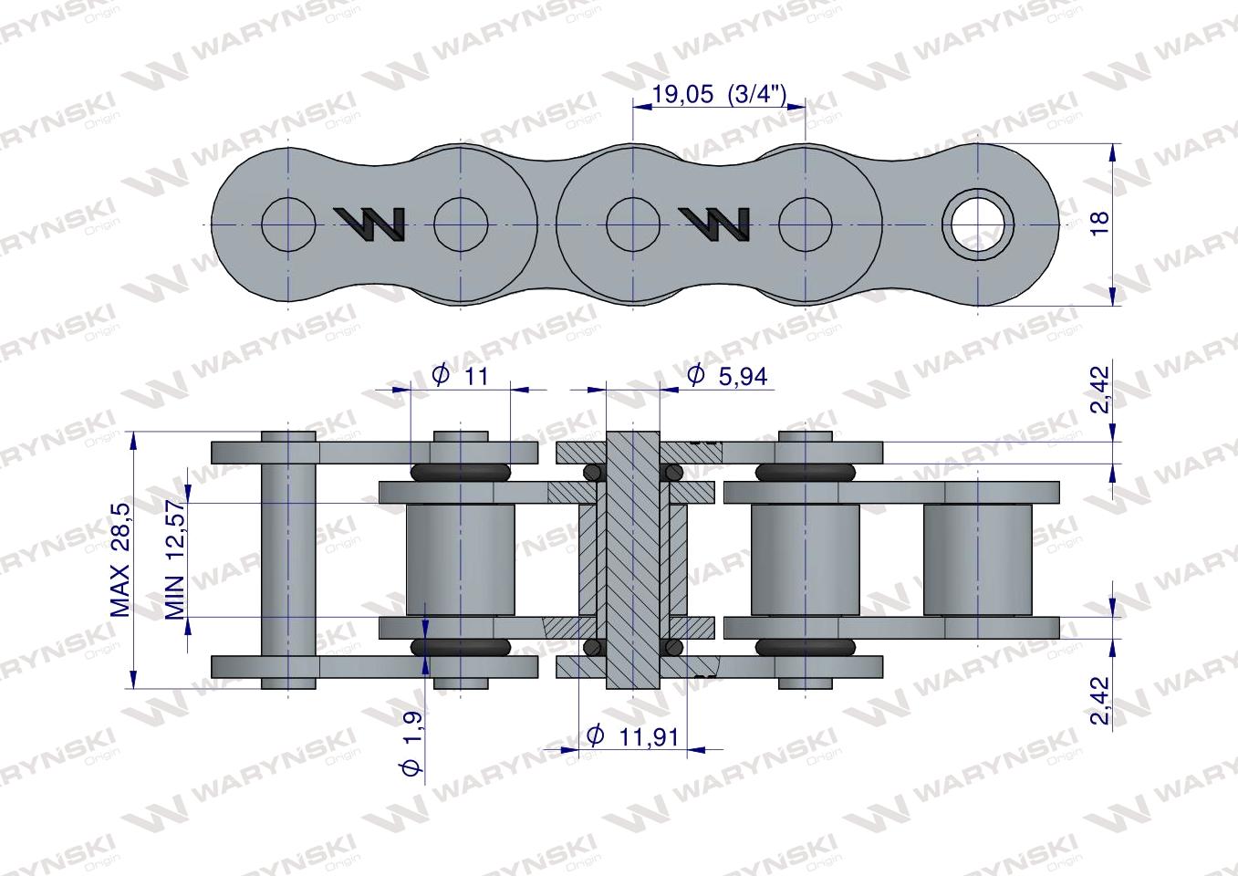 Łańcuch rolkowy z oringiem ANSI A 60 (R1 3/4) 5m Waryński