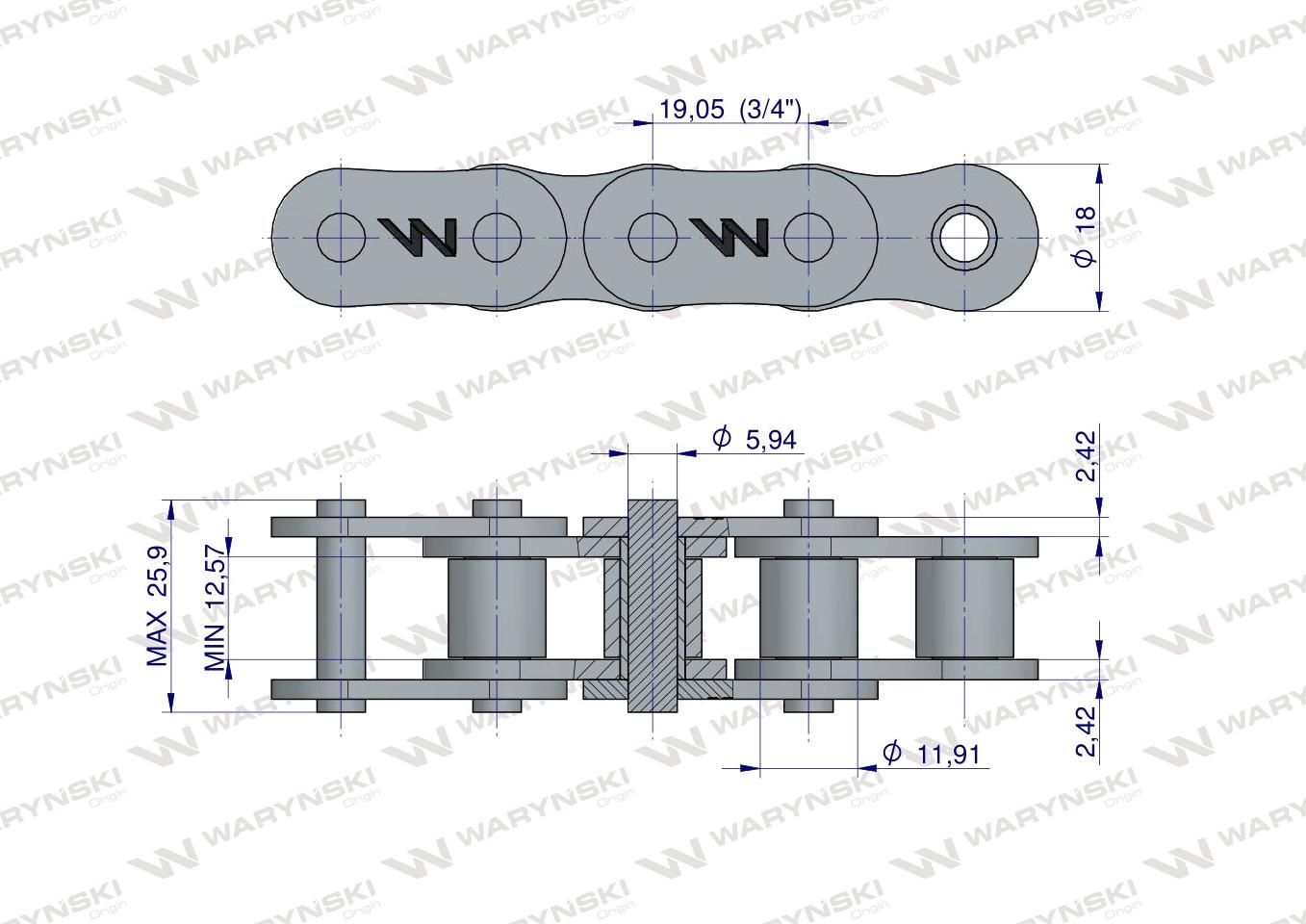 Łańcuch rolkowy 60SP (R1 3/4) 5m Waryński